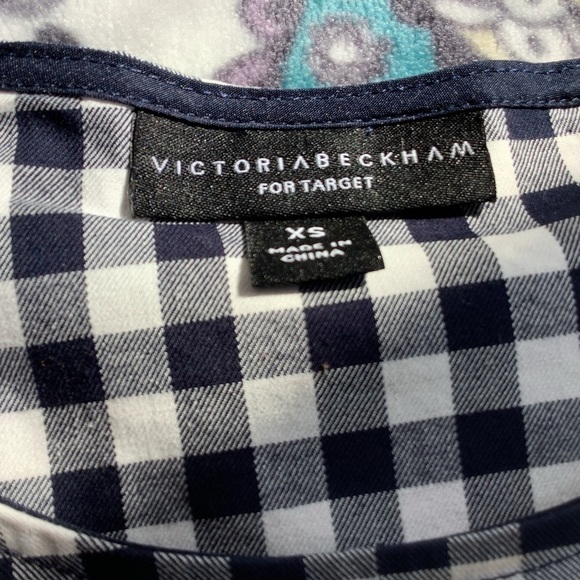 Gingham Victoria Beckham Boho Prairie Cottagecore Navy & White Top XS & XL Sizes - Picture 8 of 11
